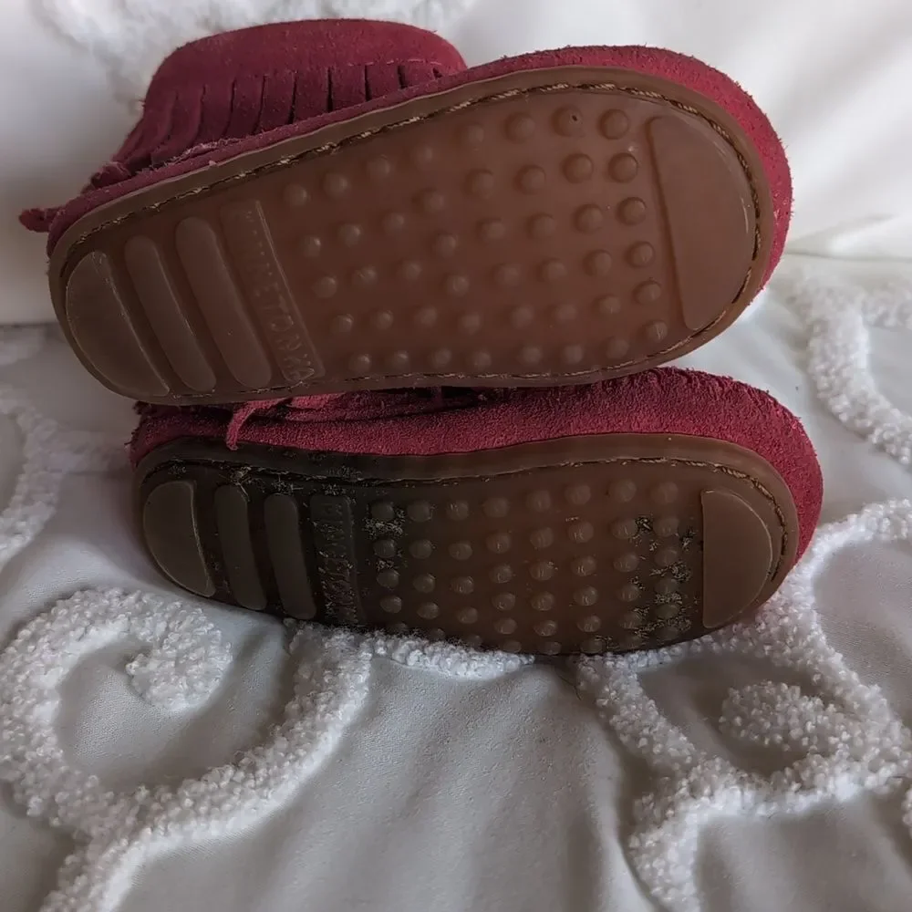 MINNETONKA 🩷Pink SUEDE Toddler Moccasins Size 3